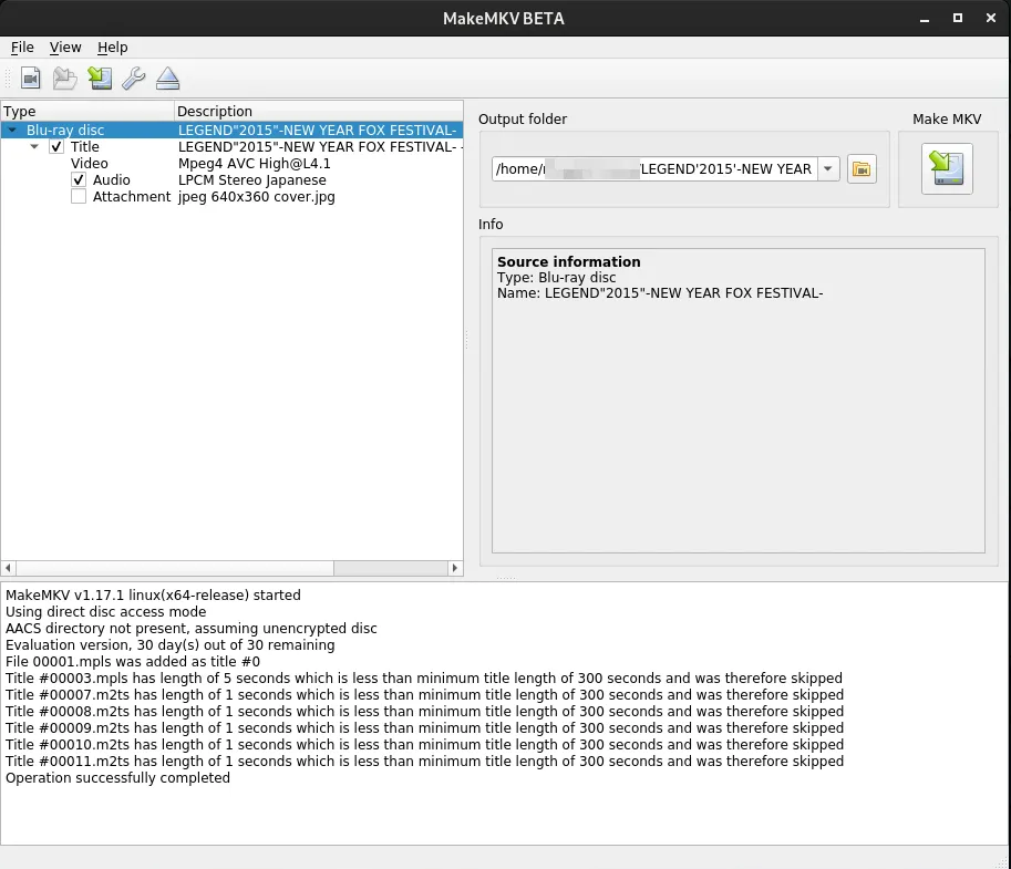 MakeMKV title selection